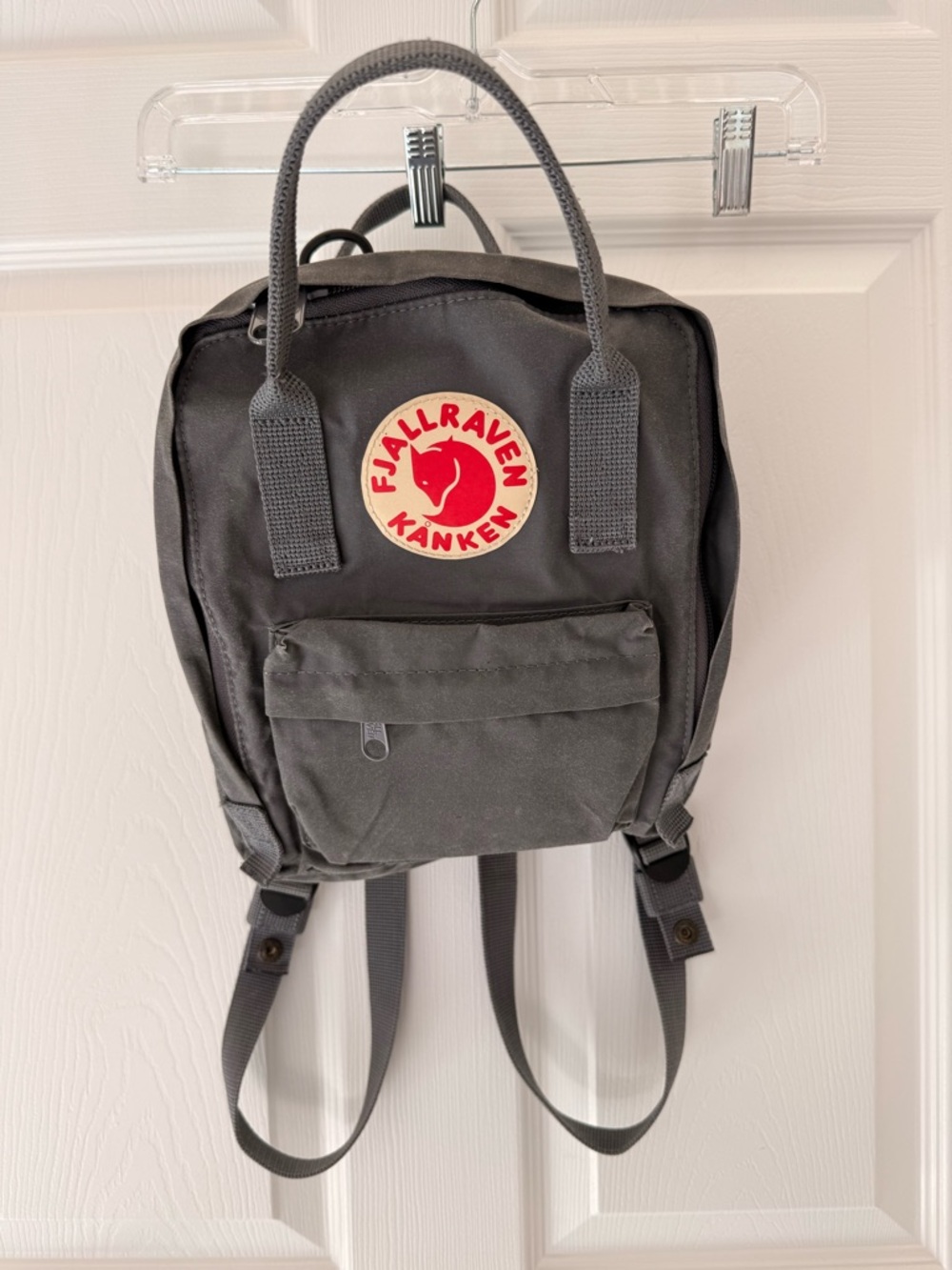 Fjallraven Kanken Mini Backpack in Charcoal Gray with Red Logo
